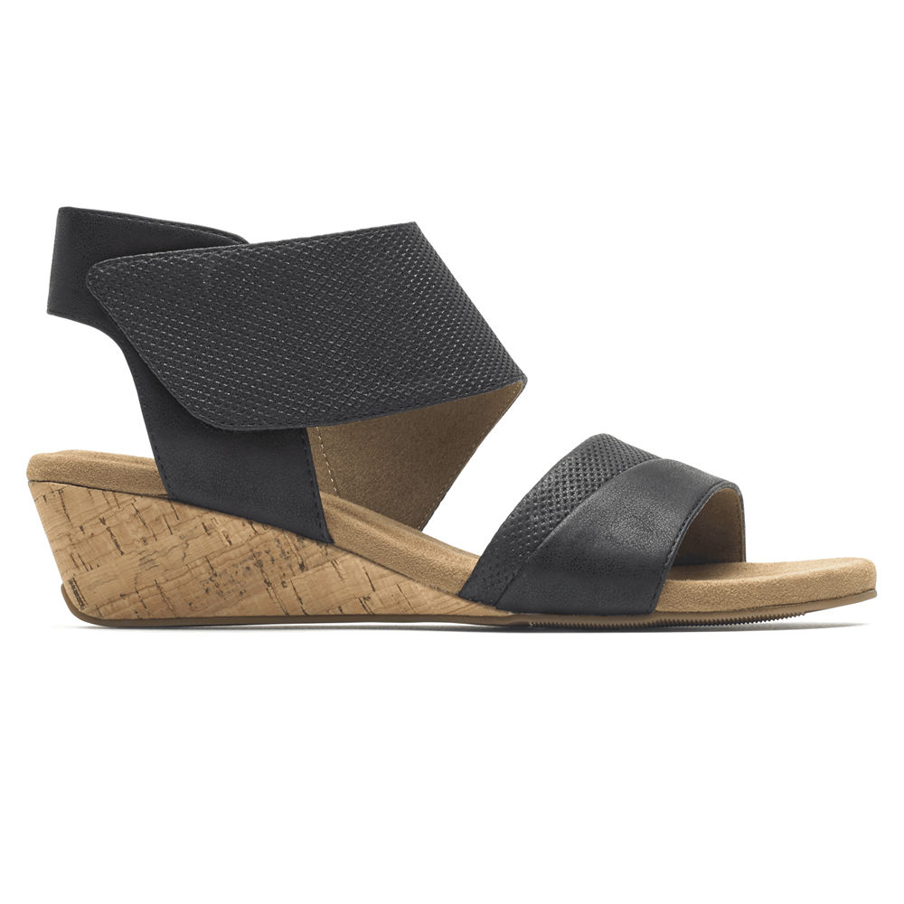 Rockport Sandaler Dame Svart - Calia Mid Wedge Cuff - AVZH35042